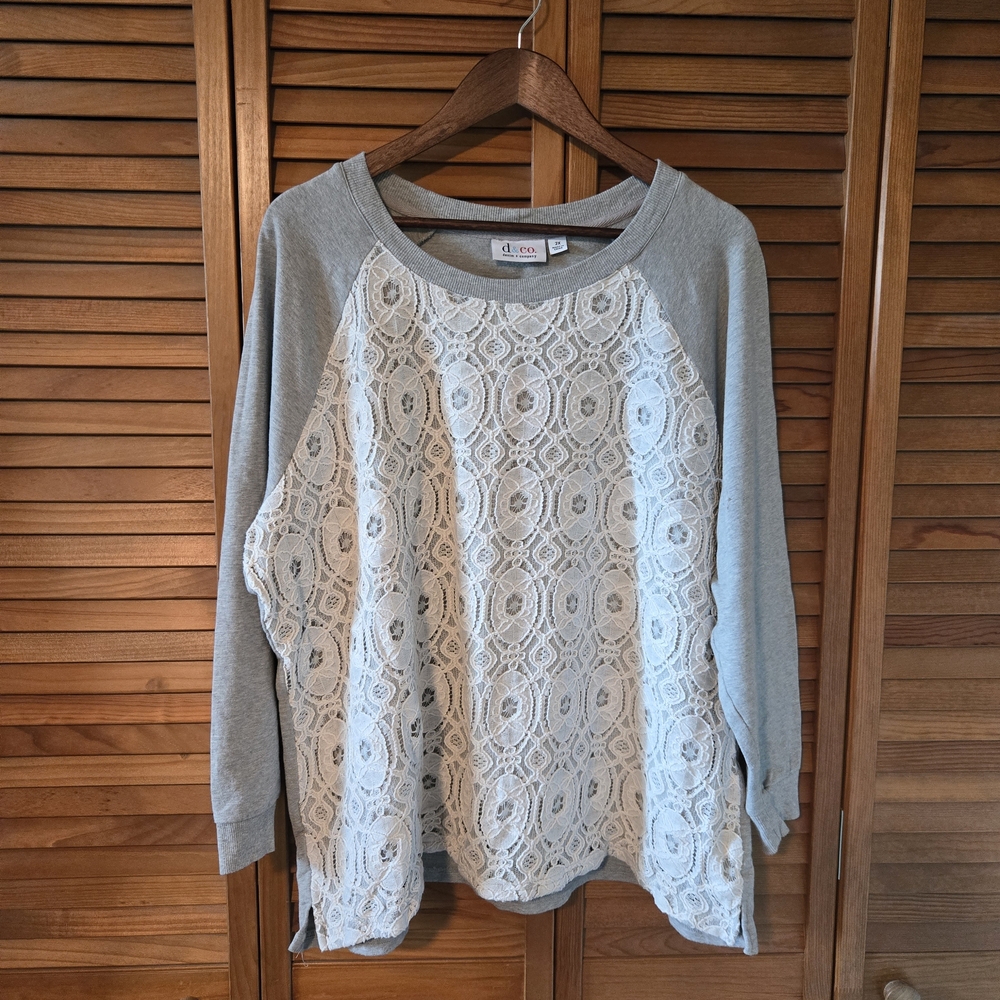 Gray and Cream Lace Sweatshirt